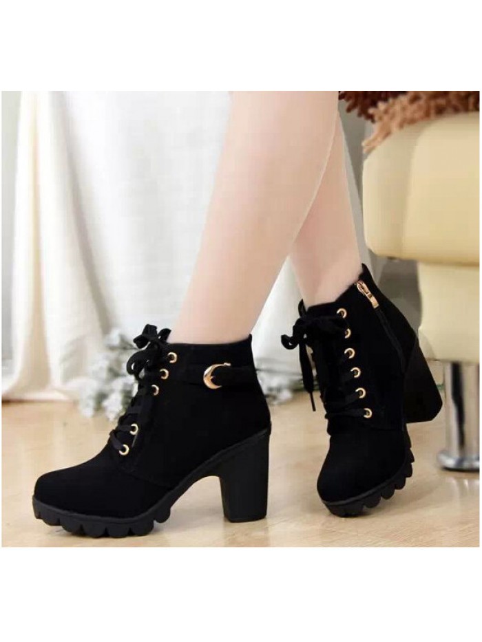 Women Boots British Style Classic Women Motorcycle Martin Boots Punk Bandage Autumn Waterproof Shoes Black Shoes plus