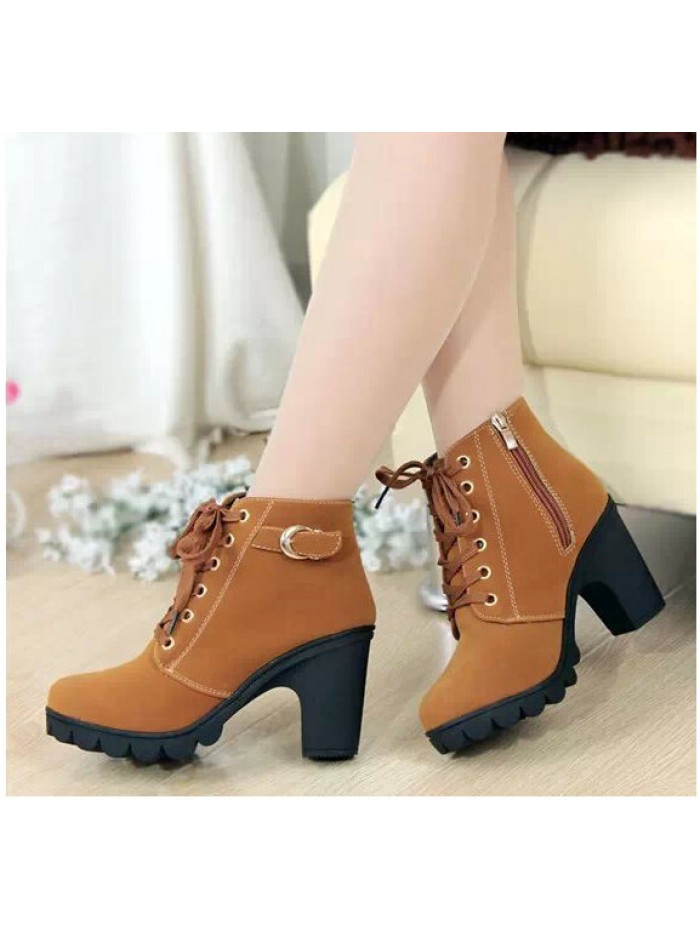 Women Boots British Style Classic Women Motorcycle Martin Boots Punk Bandage Autumn Waterproof Shoes Black Shoes plus