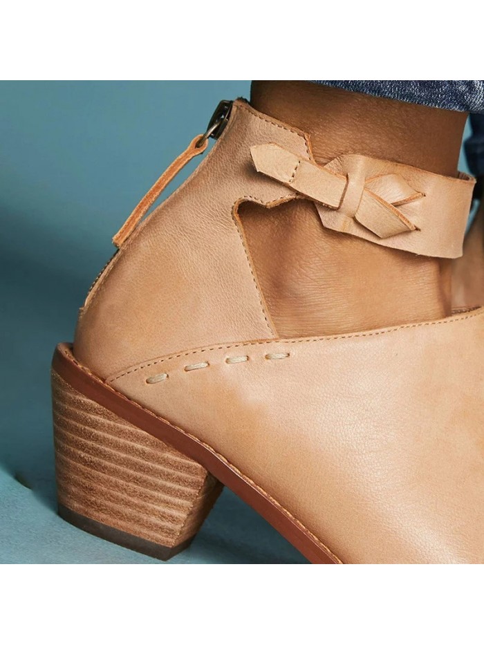 Women Faux Suede Boots Daily Chunky Heel Zip Shoes Breathable Female Comfortable Shoes