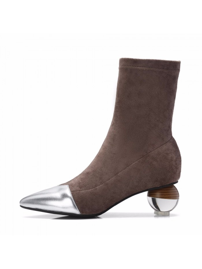 cow leather art designer velvet shoes pointed toe stretch boots crystal strange heels luxury Chelsea boots