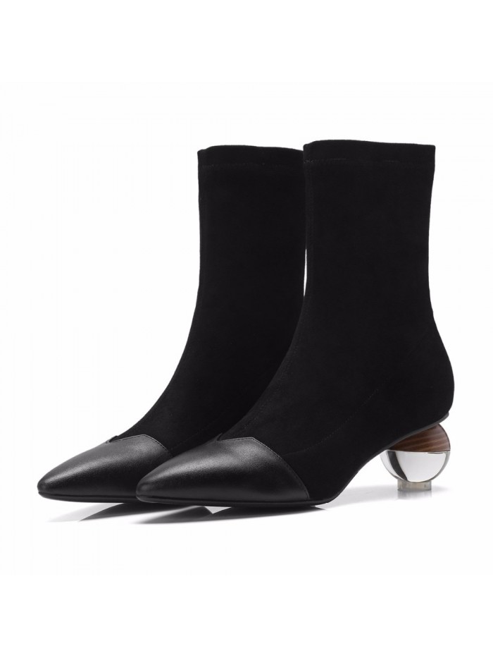 cow leather art designer velvet shoes pointed toe stretch boots crystal strange heels luxury Chelsea boots