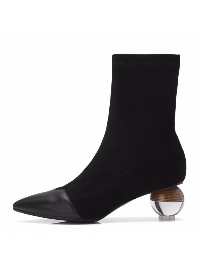 cow leather art designer velvet shoes pointed toe stretch boots crystal strange heels luxury Chelsea boots