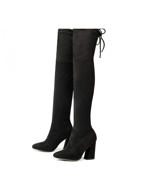 New Flock Leather Women Over The Knee Boots Lace U...