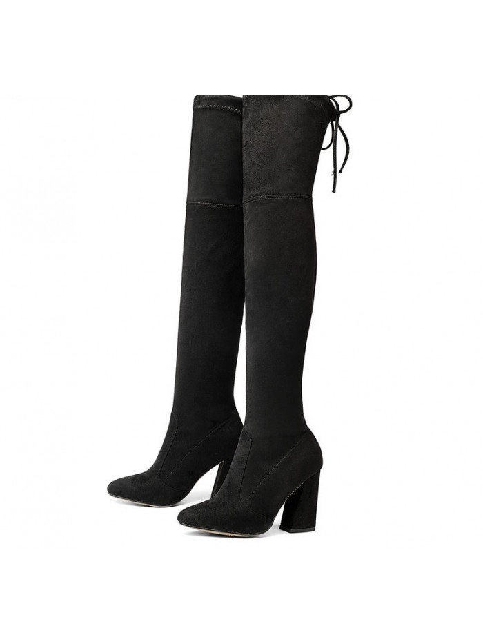 New Flock Leather Women Over The Knee Boots Lace Up Sexy High Heels Women Shoes