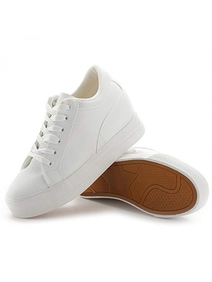 Women Fashion Leather Sneakers Casual Lace up White Black Flat Shoes High Top Hidden Heel Wedges Platform Shoes